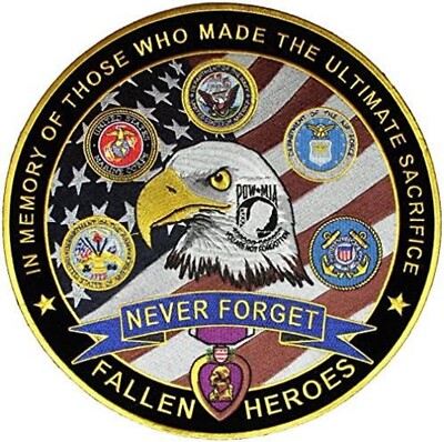 Memory of Fallen Heroes USA Eagle Motorcycle Jacket Biker Vest LARGE Back Patch