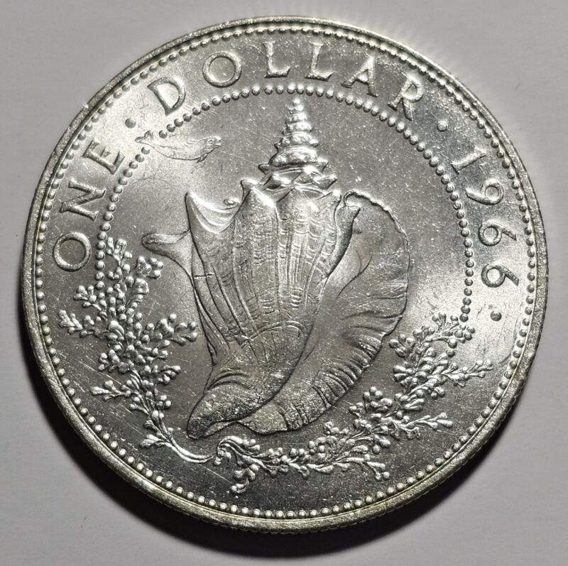 1966 Bahamas 1 One Dollar Silver Coin ~ Conch Shell (FB1-110)