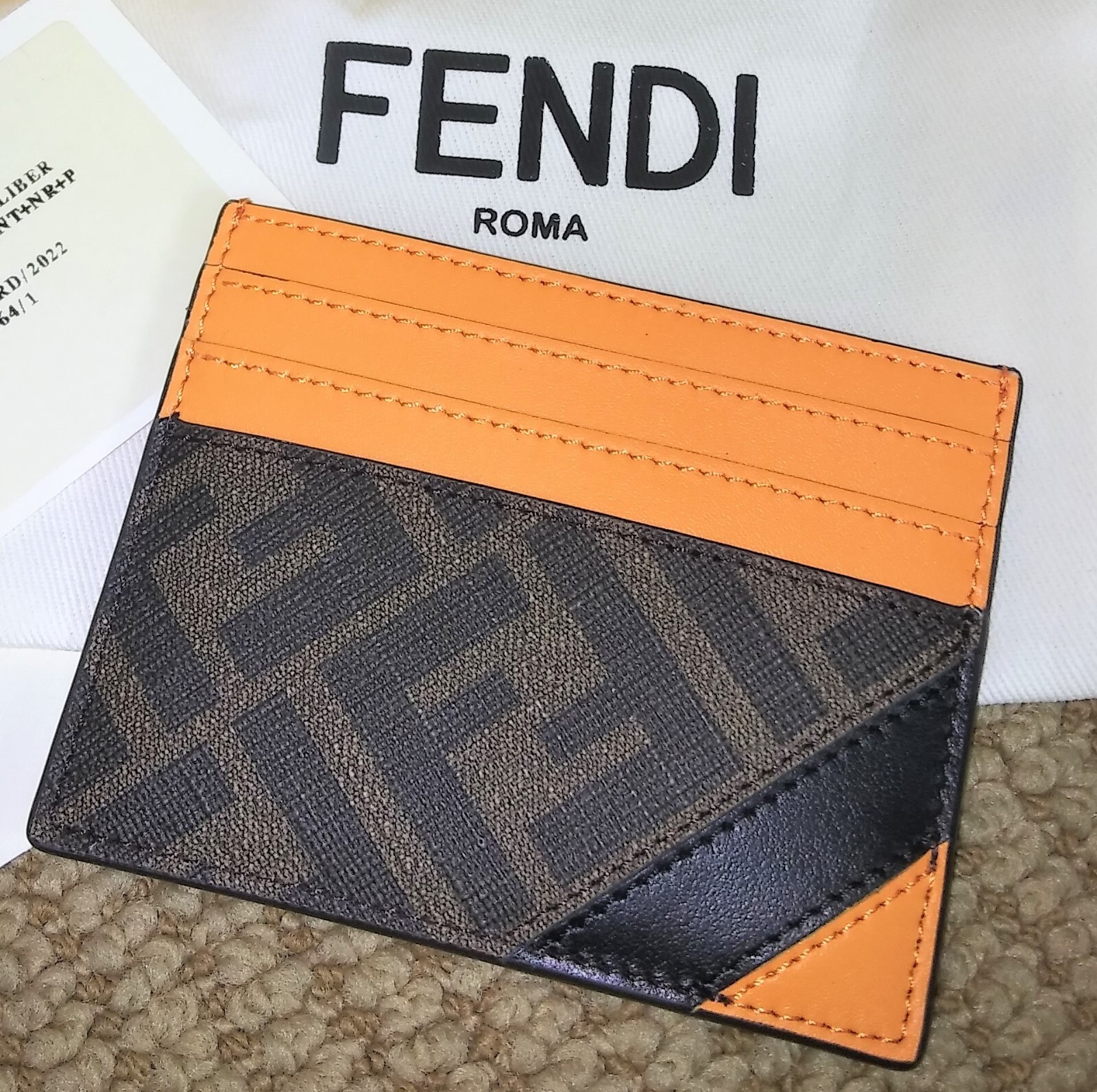 Pre-owned Fendi 'ff Logo Diagonal' Auth Men's Canvas/leather Card Holder Tobacco/org In Brown/orange (f1kjs)