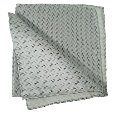 $80 New ITALO FERRETTI Gray w Black & Tonal Geo Silk Pocket Square 12.5''