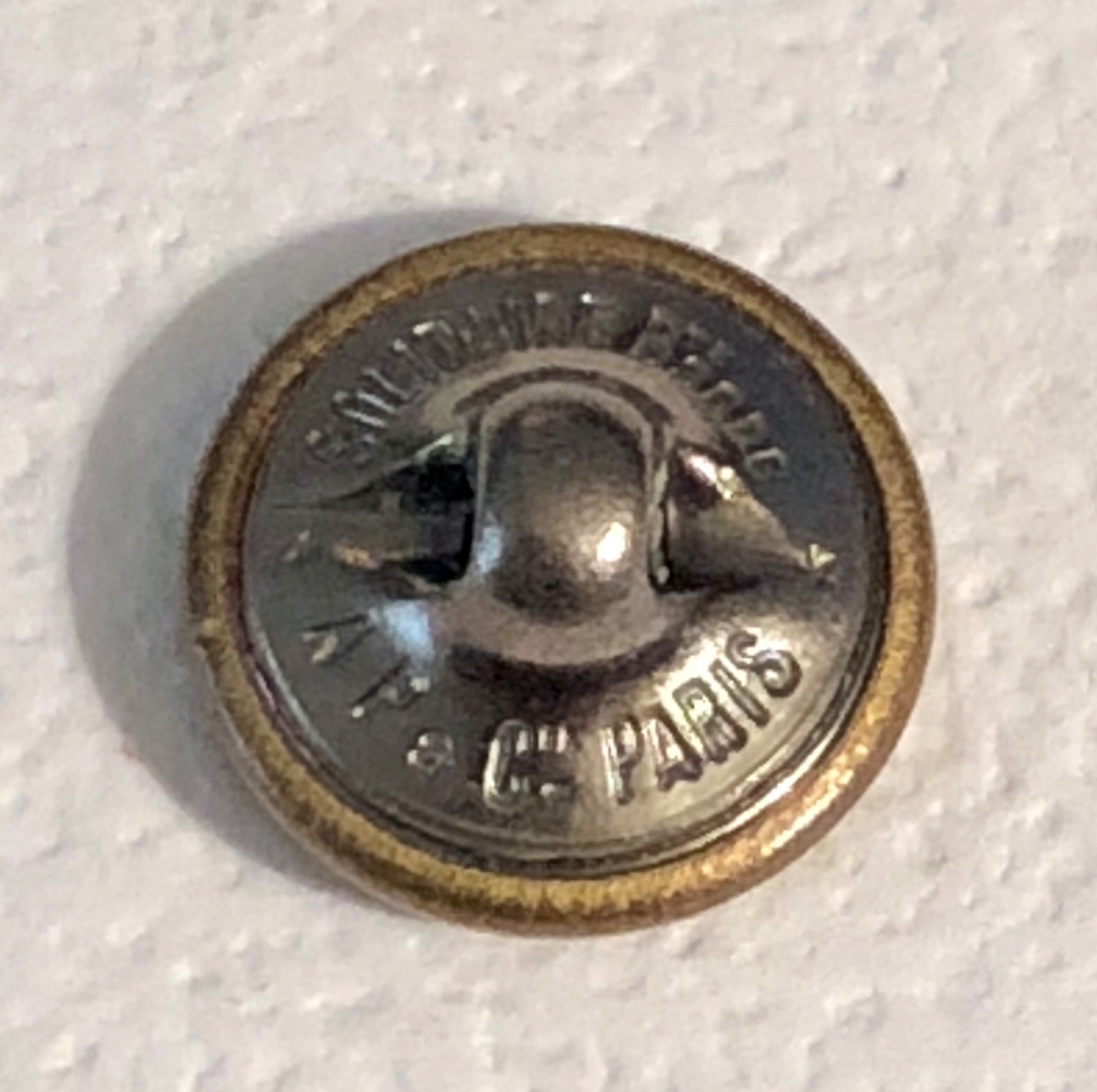 Antique White Metal Rimmed in Brass Button - Castor Bean Plant - Paris Back