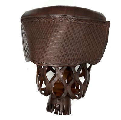 6pcs DARK BROWN Genuine Leather Pool Table Pockets Mosaic Pattern