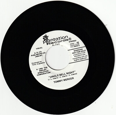 TOMMY MERCER 45 rpm record JINGLE BELL NIGHT white label DJ promo STEREO