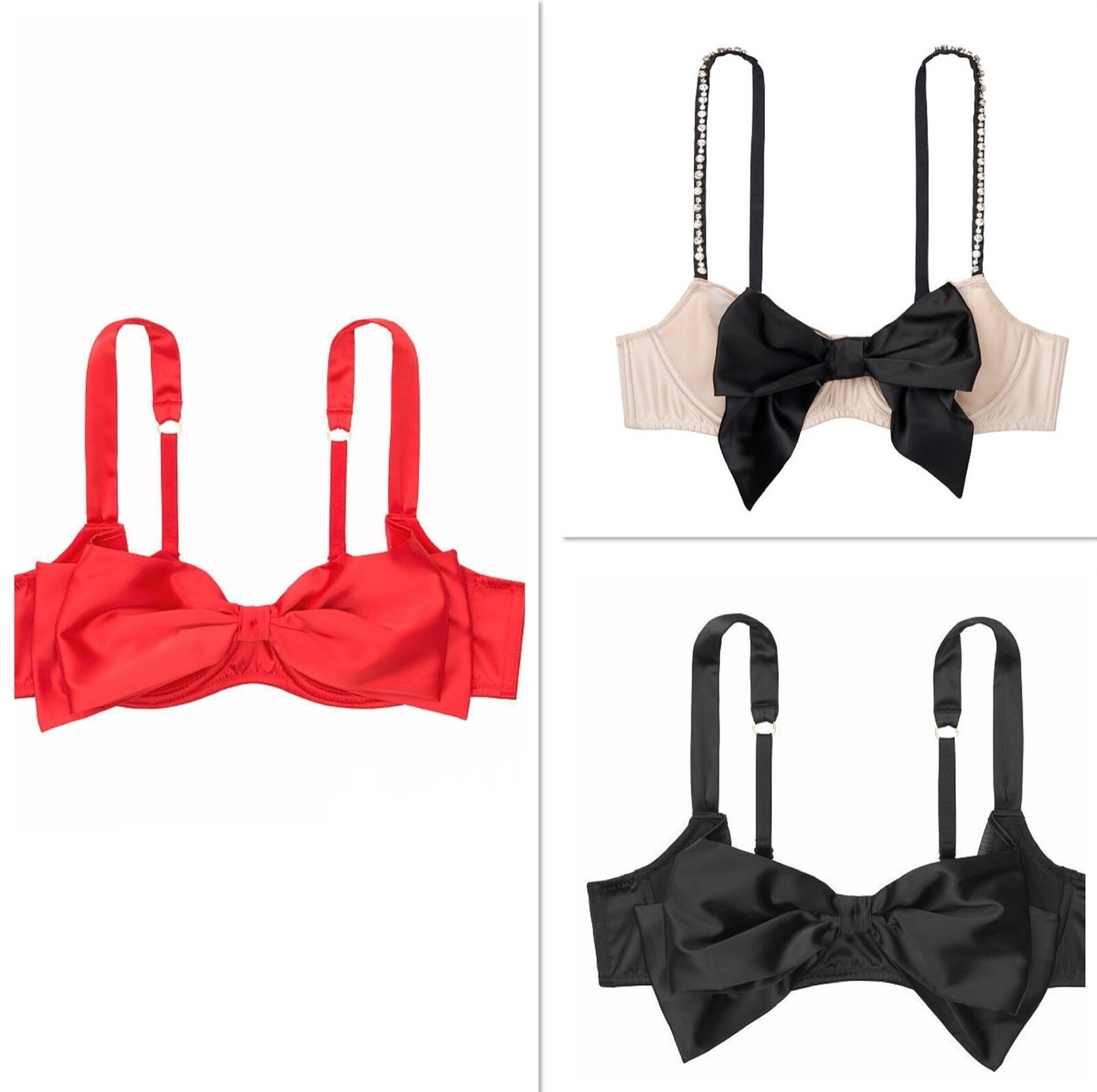 

NWT Victorias Secret Черный Бюстгальтер-балконет без подкладки с бантом DREAM ANGELS Красный Черный