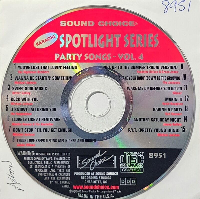 SC8951 PARTY SONGS   SOUND CHOICE KARAOKE CDG HARD TO FIND