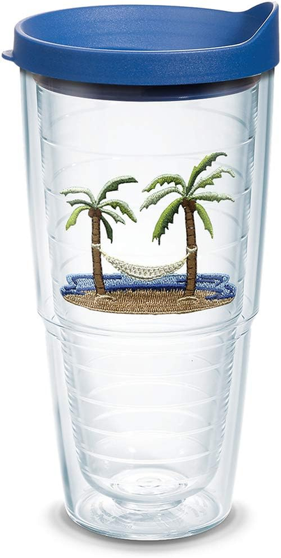 Palm Tree & Hammock Scene Made in USA Double Walled Insulated Tumbler Travel Cup