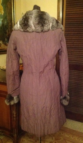 Visconf Women's Polyester Coat With Chinchila Trim. Size S .Made In Italy