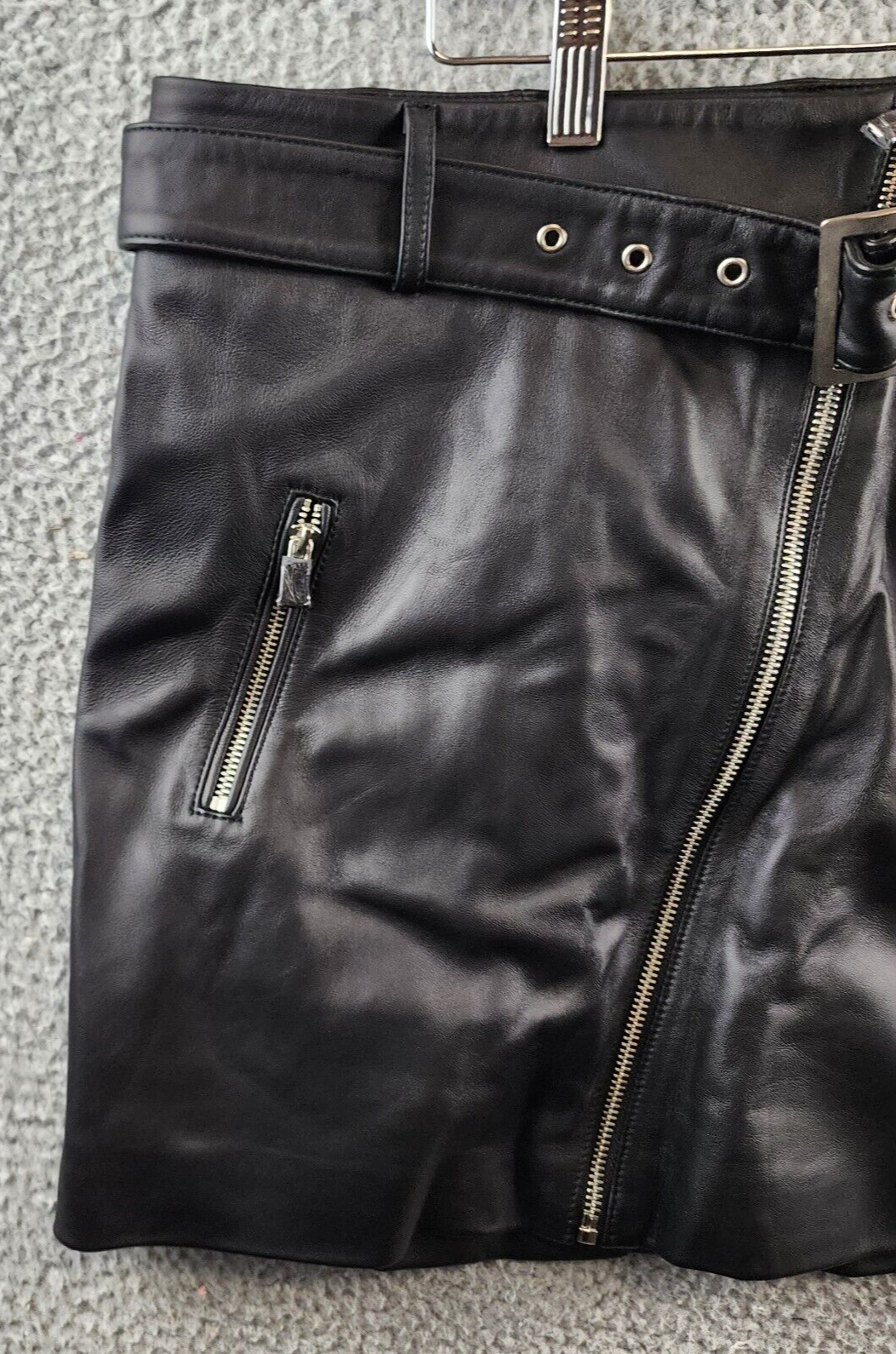 PAIGE Lexi Leather Belted Mini Skirt Women's 8 Black