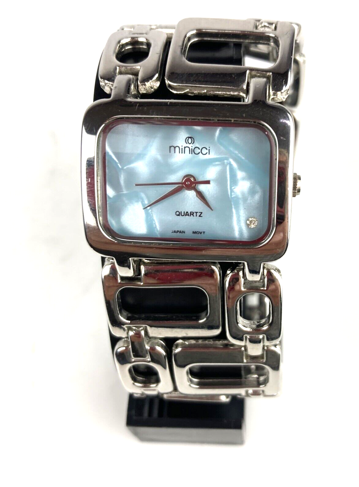 Vintage Minicci Diamond Women s Watch Blue Dial Silver Tone New Battery Runs