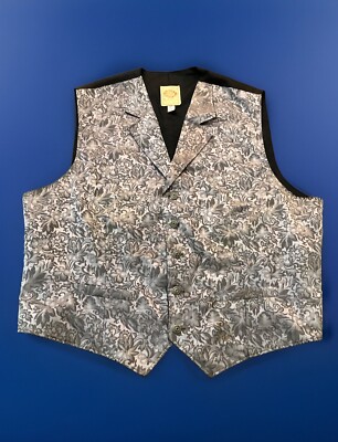 Wah Maker Silky Shiny Western Cowboy Vest Men's XL Foral Button Gray Silver Top