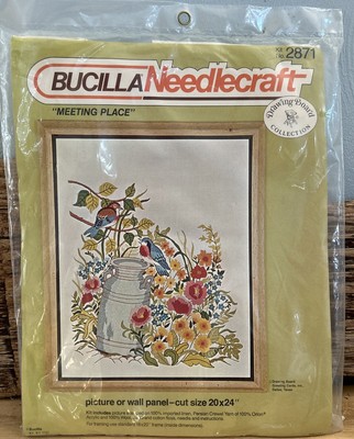 Vintage Bucilla Needlecraft 2871 MEETING PLACE Kit Garden Birds Flowers USA