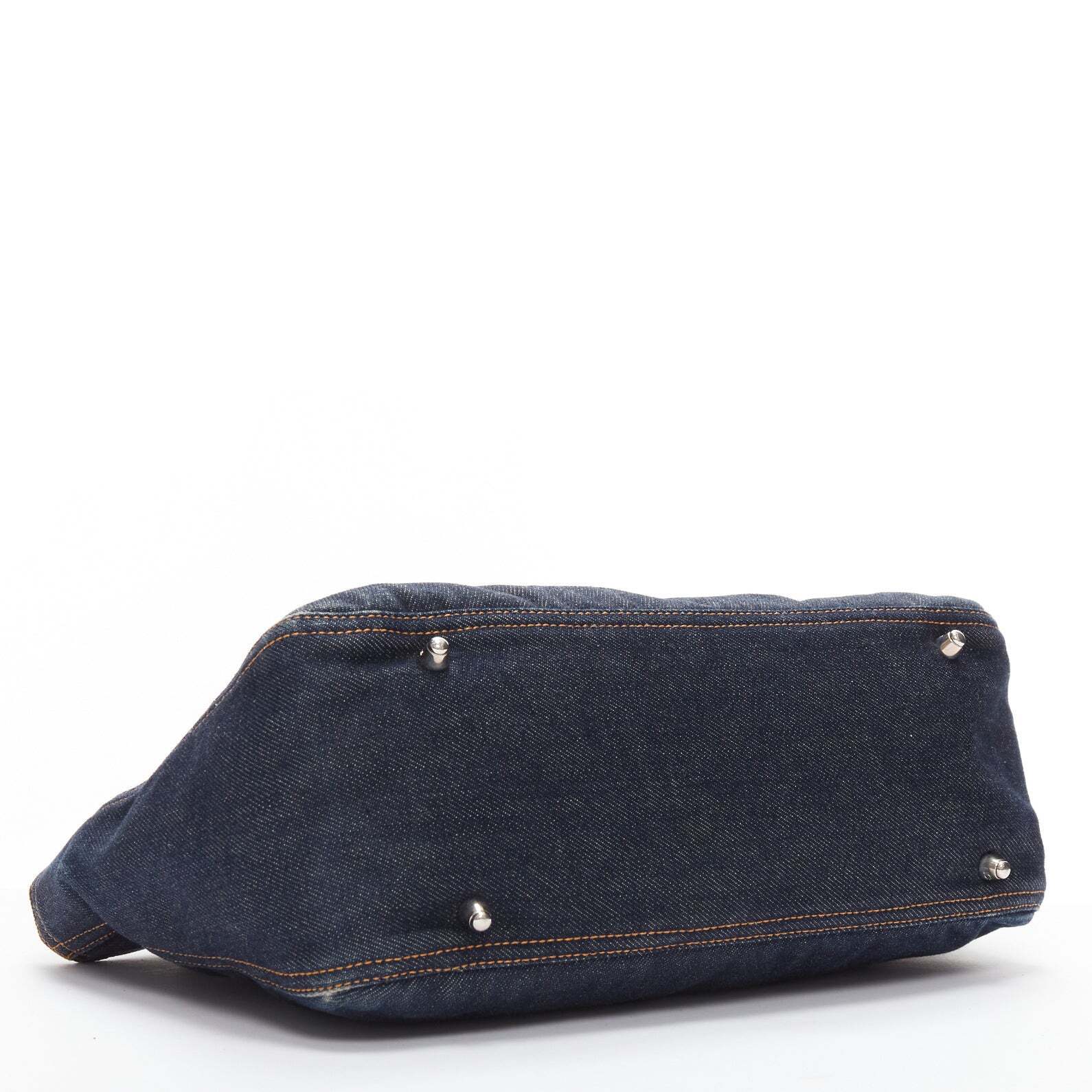 FENDI Vintage Twin dark blue denim FF buckle brown handle FENDI Vintage Twin dark blue denim FF buckle brown handle