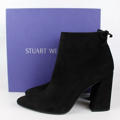 Pre-owned Stuart Weitzman Grandiose Tapered Heel Ankle Booties, Black Suede, Eur 40
