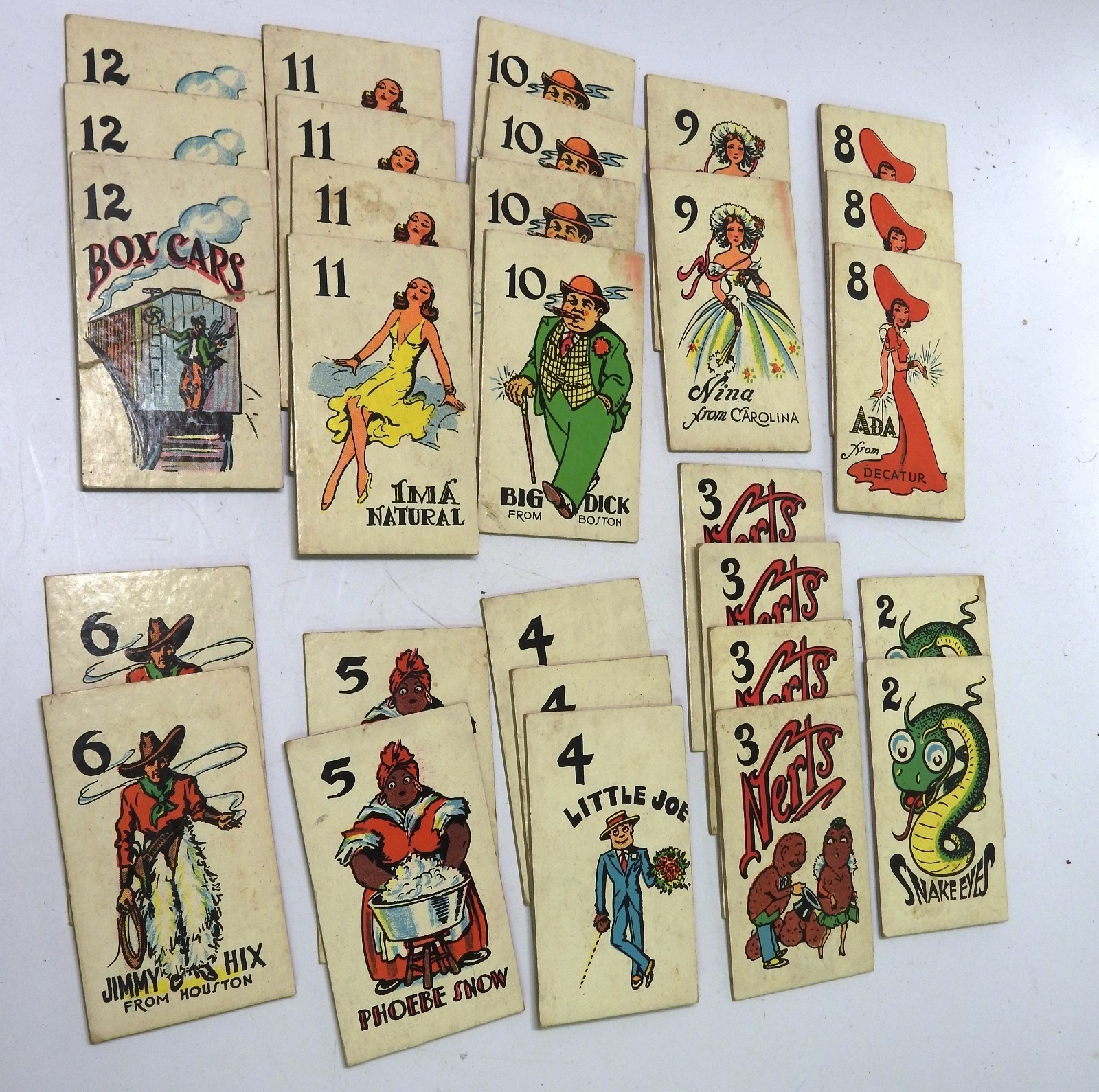 28 Cards from Vintage Snake Eyes Card Game Selchow & Righter New York