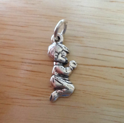 Sterling Silver 3D 18x8mm Kneeling Praying Boy Confirmation Charm