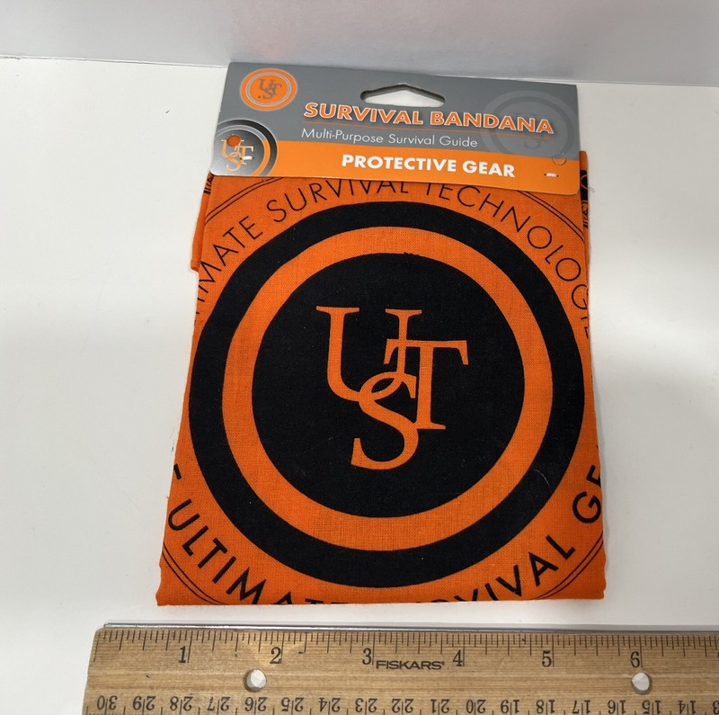 UST Bright Orange Bandana Survival Tips Hunter's, Camping, Hiking, Emergency