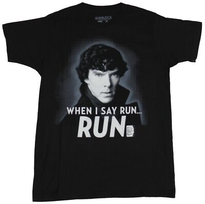 Sherlock (BBC TV Series)  Adult New T-Shirt - When I Say Run Sherlock Face Pic