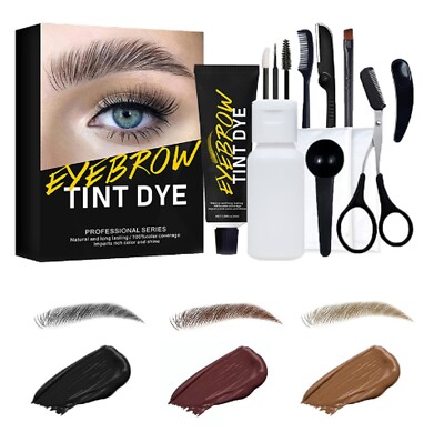 Black Brow & Eyelash Dye Kit, Semi-Permanent, With Complete Application Kit