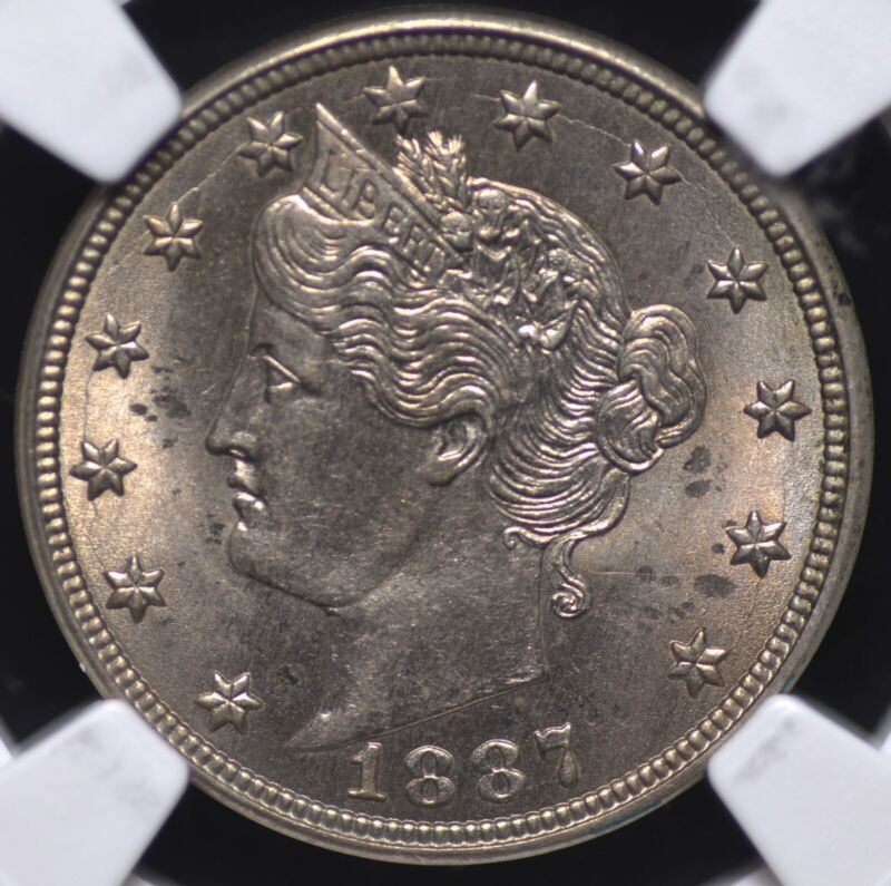 1887 LIBERTY "V" NICKEL NGC MS 62 NICE LUSTER IN SILVERY BRUSHED NICKEL WITH A