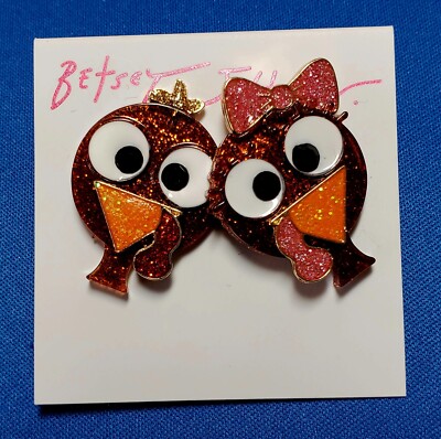 Betsey Johnson Jewelry Gold Stud Earrings Mr. and Mrs. Turkey Head Shaped - NEW