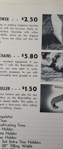 Roto-Ette Troy-Bilt 1950 model T Tiller &Implement Sales Brochure Catalog Manual