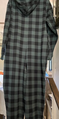 Fabletics Jumpsuit PJ s Hooded  Green Black Buffalo Check XL Athleisure Zip