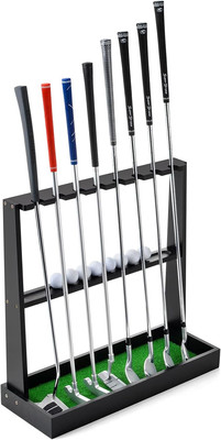 8-Club Wooden Golf Putter Stand (Indoor) - Holds Balls, Organizer, Home