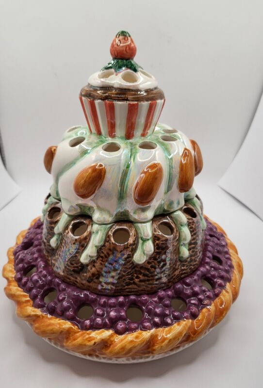 Dept 56 Porcelain Lusterware Hand Painted Cake Pop Stand Dessert Centerpiece