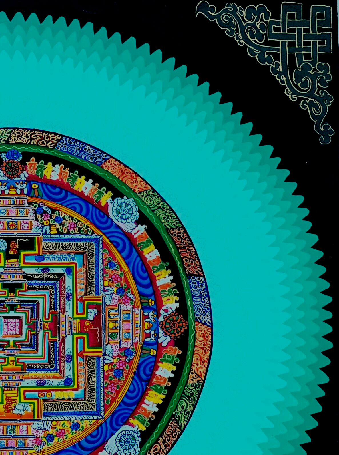 ORIGINAL HAND-PAINTED LOTUS RAINBOW KALACHAKRA MANDALA TIBETAN THANGKA PAINTING