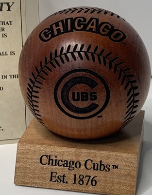 CHICAGO CUBS Laser Engraved Solid Cherry Wood Baseball 2000 Grid Works w/ Box