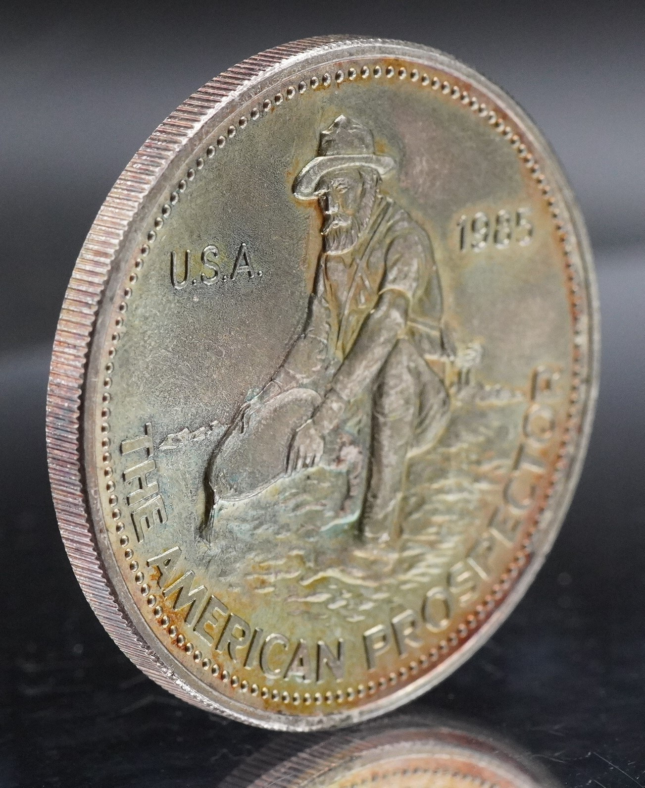 1985 Engelhard American Prospector TONED mining 1oz 999 FINE
