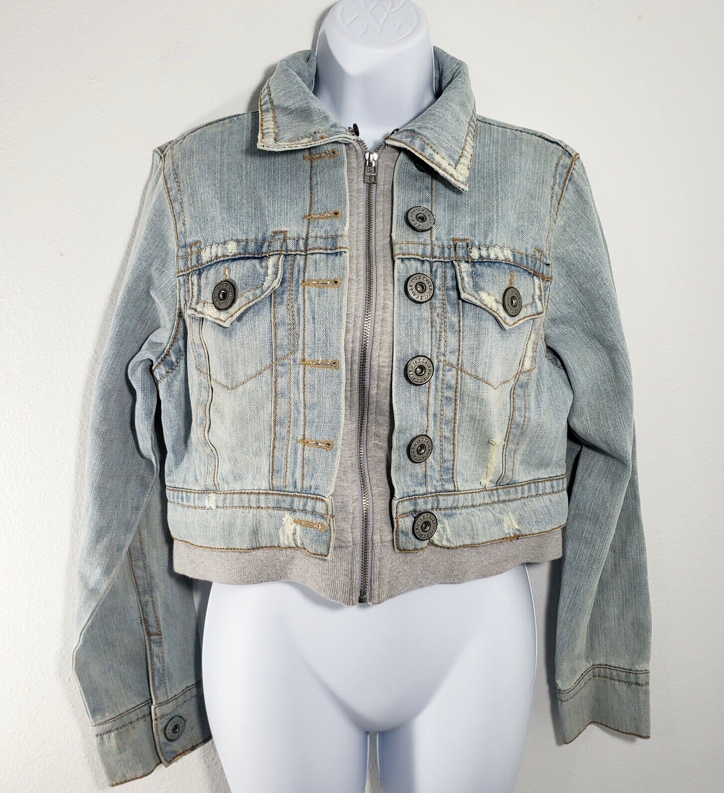 Z Cavaricci Jacket Womens Large L Denim Jeans Distressed