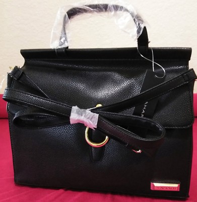 AVON TAHARI Flap Satchel Handbag BLACK Purse. 11''Wx10''Hx4''Dropx23''Shoulder Strap