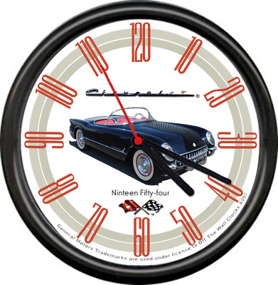 Licensed 1954 Corvette Vintage Black Convertible General Motors Sign Wall Clock