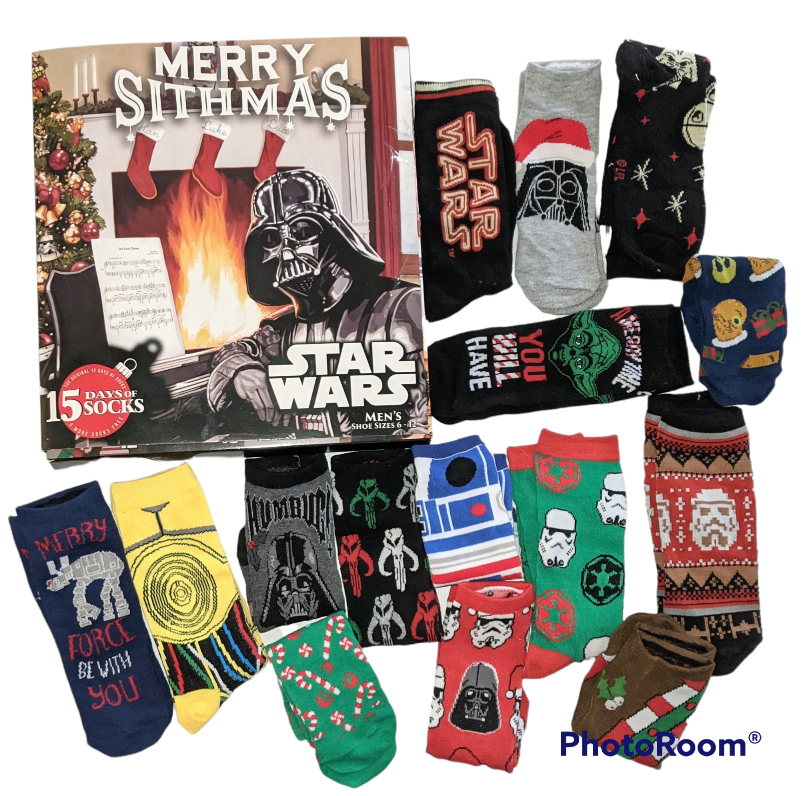 Set 15 Pairs Merry Sithmas 15 Days Advent Calendar Mens Sz 6-12