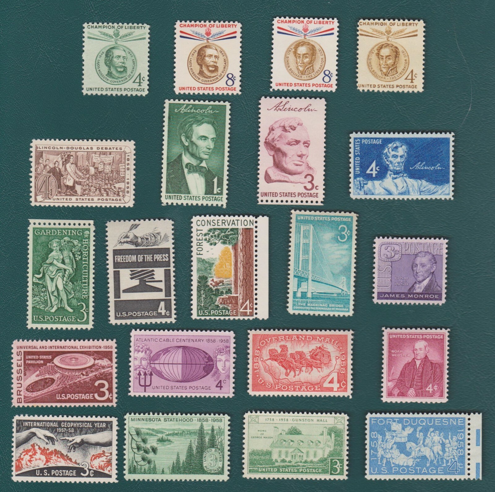 US 1958 Commemoratives Year Set with 21 Stamps MNH FREE SHIPPING
