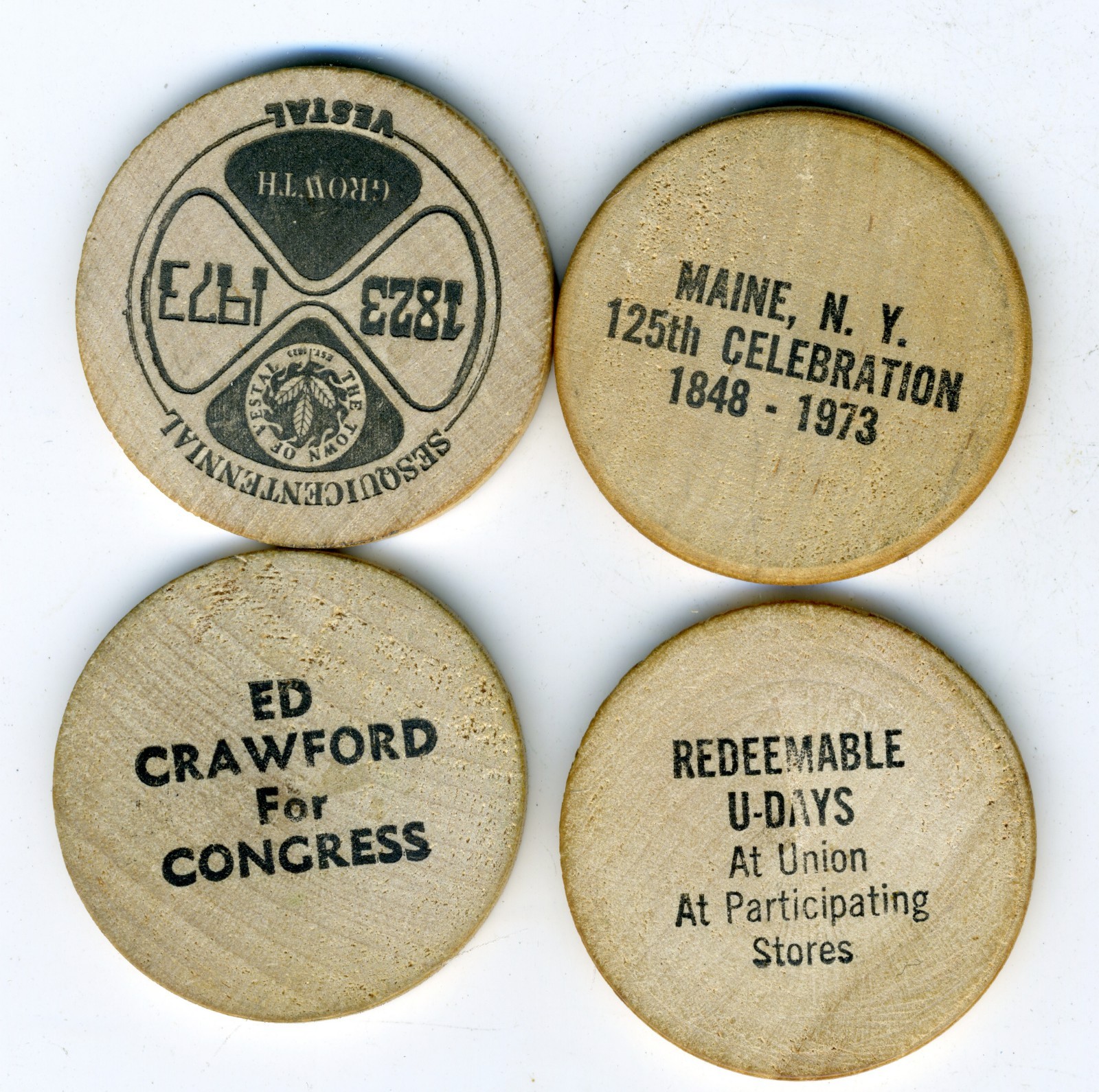 LOT OF 4 VINTAGE WOODEN NICKELS