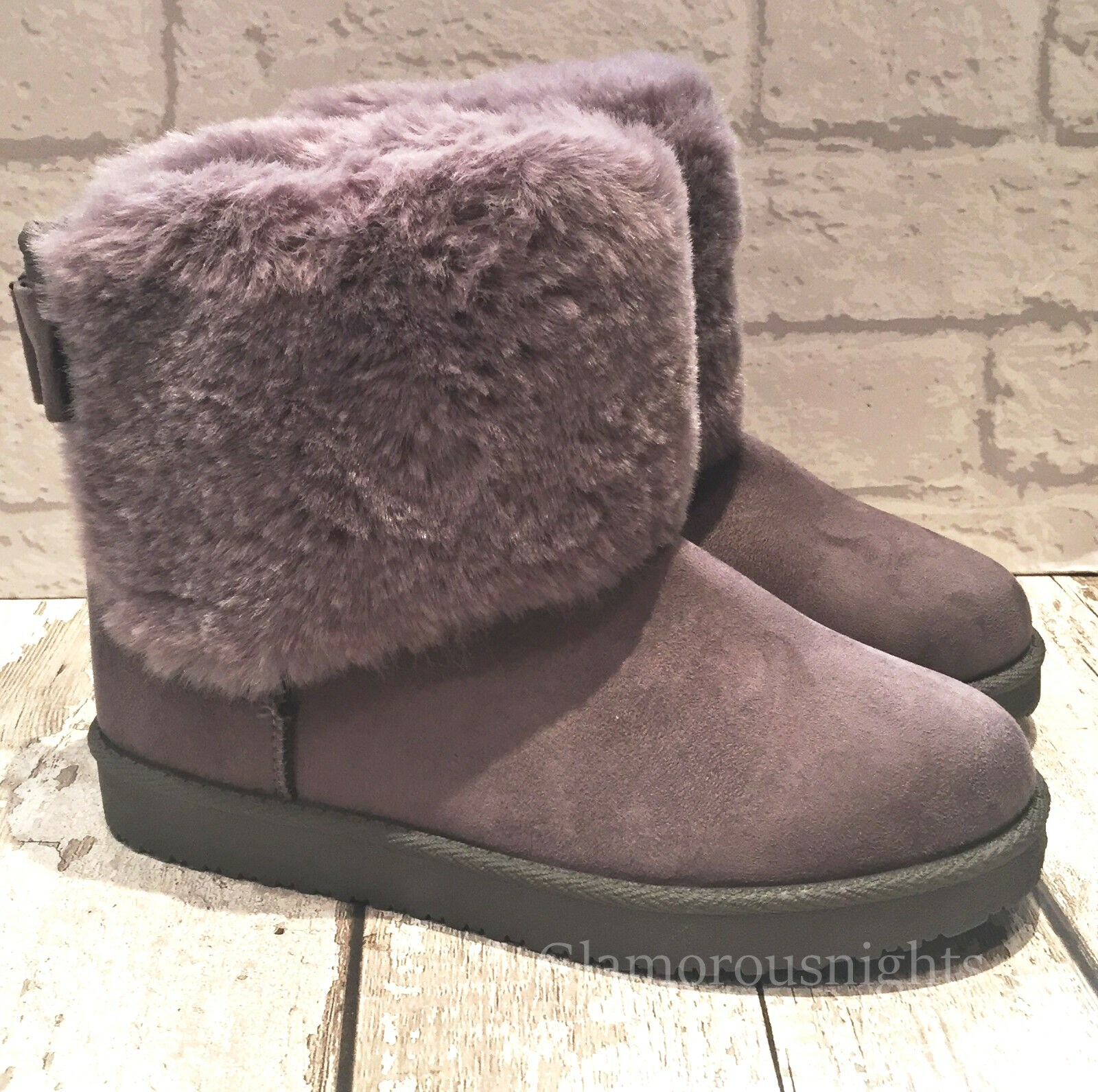 grey fur ankle boots