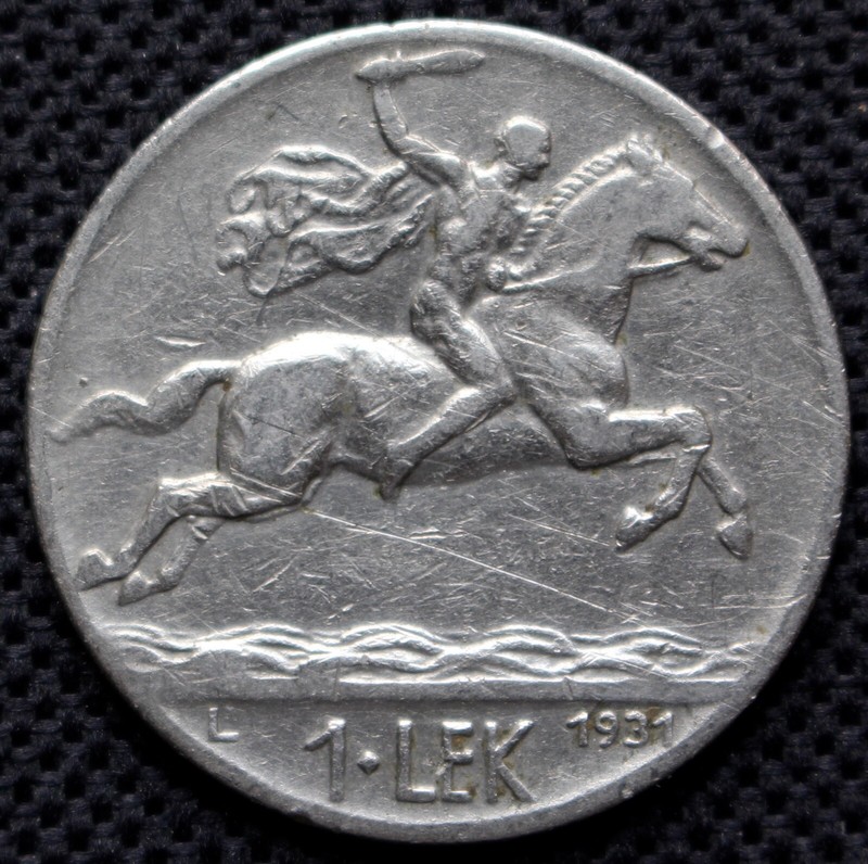1931 L ALBANIA - 1 LEK - NICKEL - Alexander the Great w/Sword