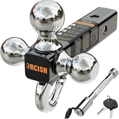 Trailer Hitch Tri-Ball Mount with Hook Contain Secure Self-Lock Latch