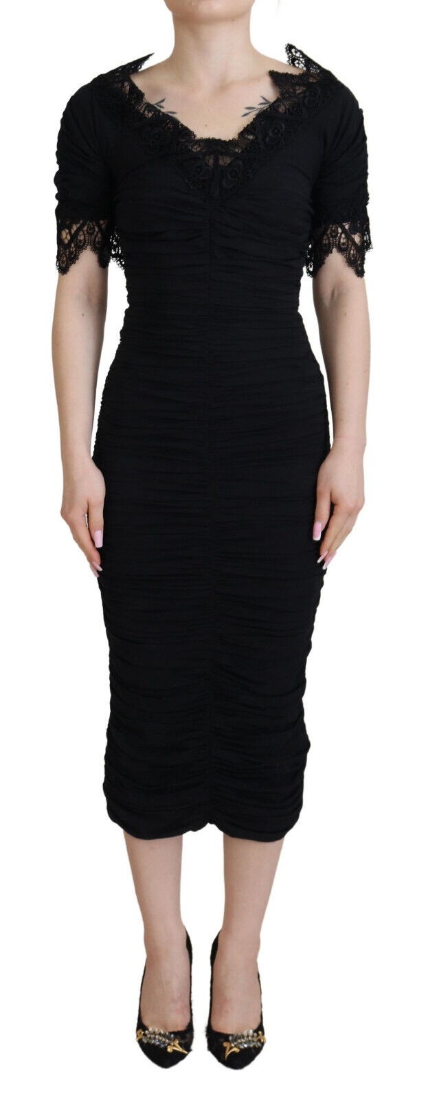 

Платье DOLCE - GABBANA, черное, облегающее, миди, кружевное, шелковое IT48 / US14 / XXL $2800, Черный