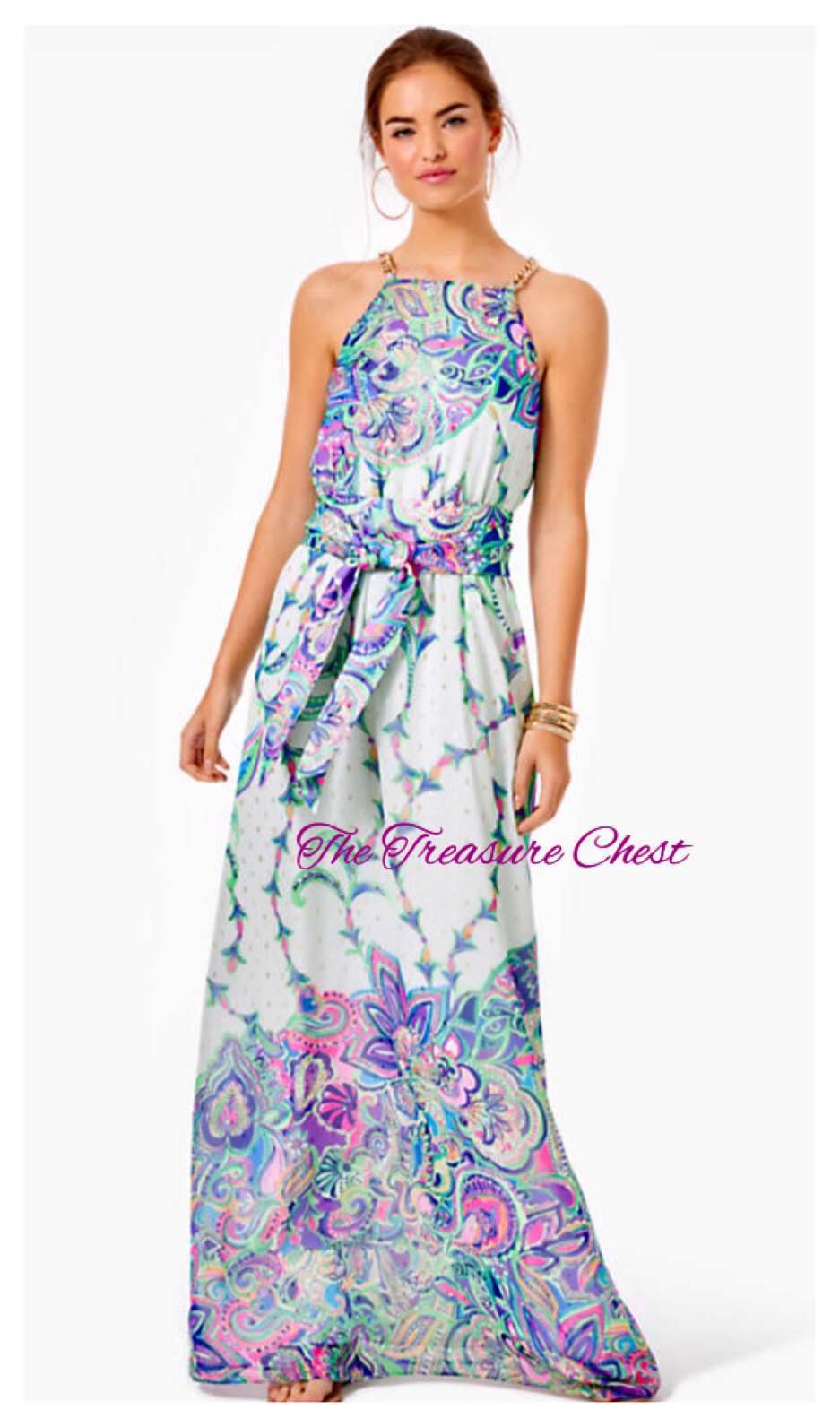 Pre-owned Lilly Pulitzer Tiera Maxi Dress Best Kept Secret ? Size M No Sash In Multicolor