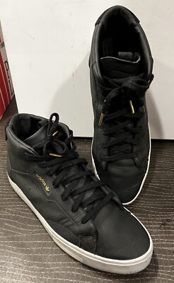 Adidas Sleek Mid Sneakers Lace up Leather Black White Gold 10