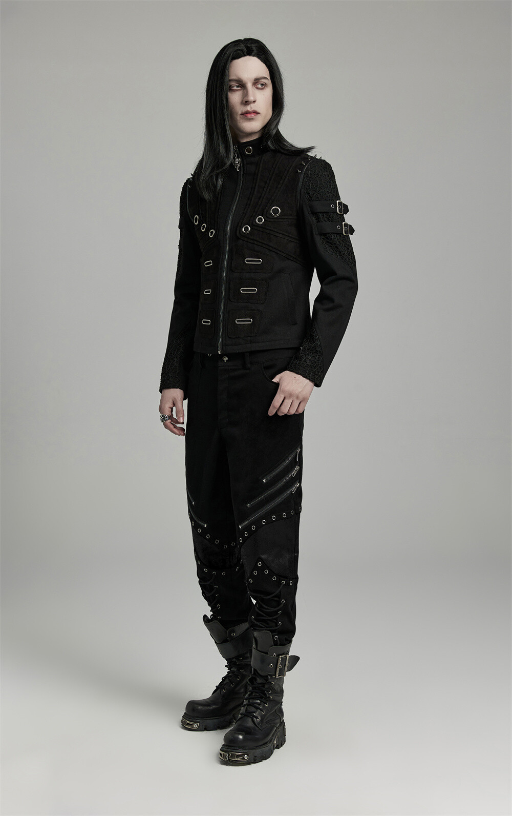 Pre-owned Punk Rave Men Steampunk Detachable Gothic Jackets Motorcycle Visual Coat Vests In Black