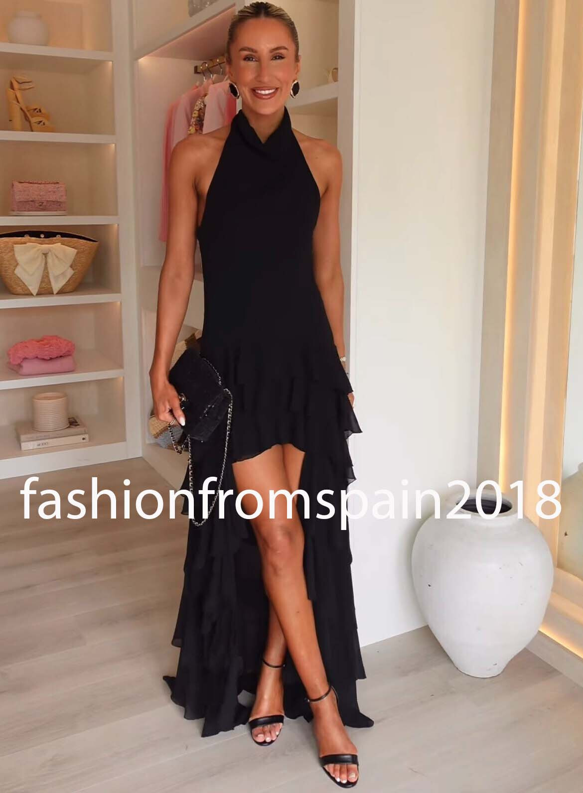 ZARA NEW WOMAN BNWT SS25 ASYMMETRIC HALTER RUFFLE LONG DRESS