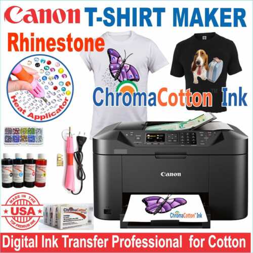 CANON  PRINTER MACHINE HEAT TRANSFER INK X COTTON T-SHIRT + RHINESTONE START