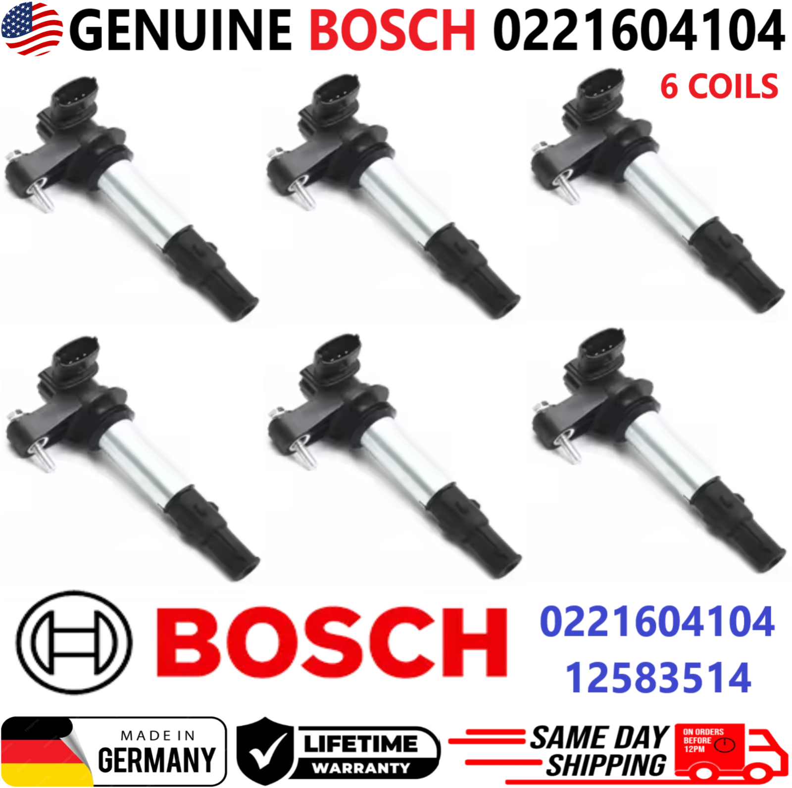 GENUINE BOSCH x6 Ignition Coils For 2004-2009 Cadillac Saab