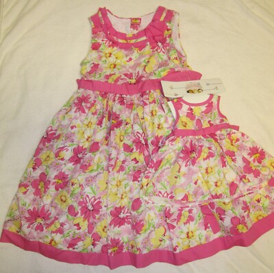POLLY & FRIENDS NEW Dolly & Me Girls Doll Set Pink Yellow Flower Floral Dress 6