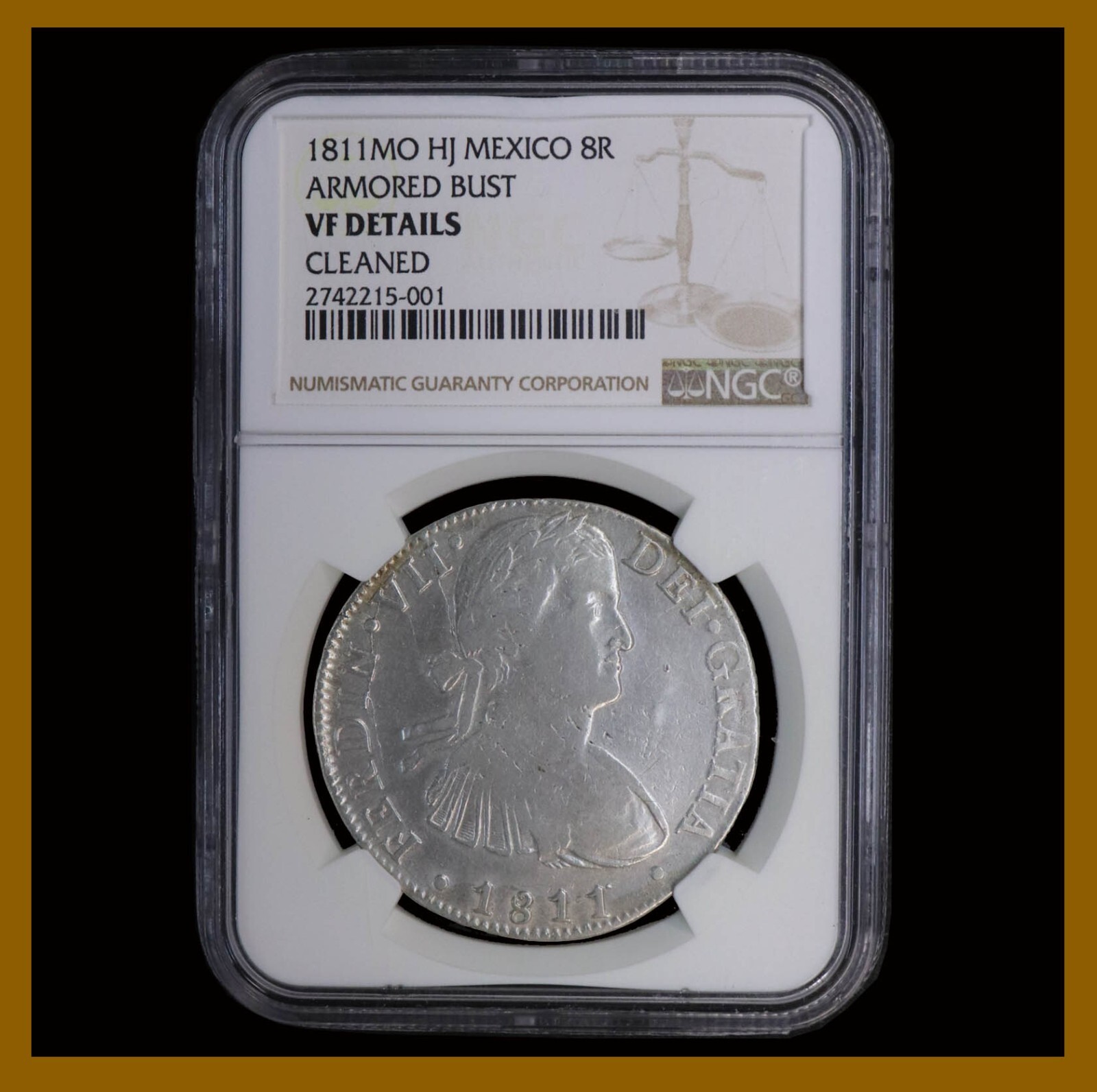 Mexico 8 Reales Silver Coin, 1811 HJ Armored Bust (VF