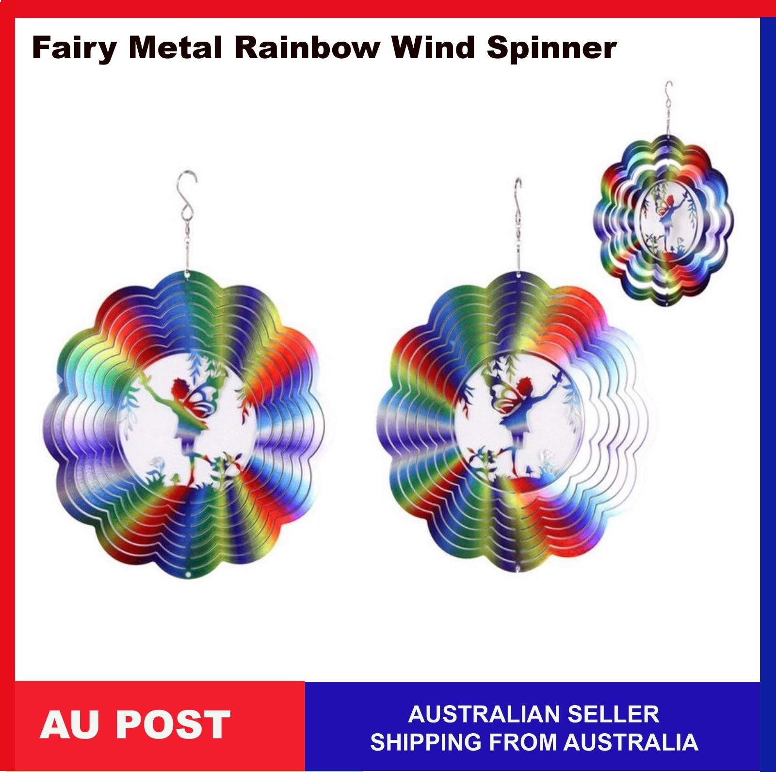 Fairy Wind Spinner 3D Rainbow Metal Fairy Windspinner 25cm with Hook